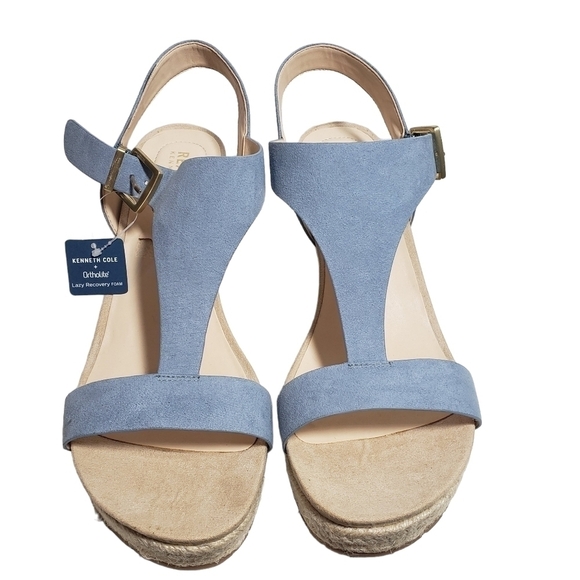 Reaction Kenneth Cole Card Sailboat Blue T-Strap Espadrille Wedge Sandal Sz 9M - Picture 3 of 12